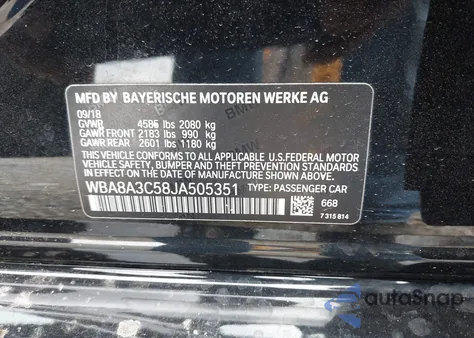 2018 BMW 320 Xi from USA, damaged, VIN WBA8A3C58JA505351